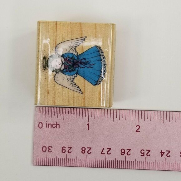 Hero Arts 1989 Vintage Rubber Stamp B-149 Dainty Angel Halo Wings Blue Dress - Picture 8 of 8
